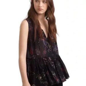 Aritzia - Wilfred - Sleeveless Sheer Flowy Floral Top - Black - M